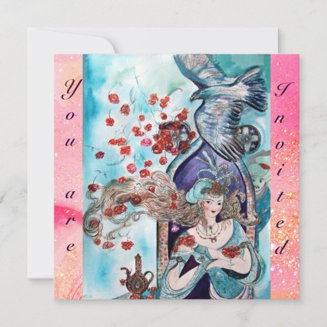 TURKISH FAIRY TALE ,bright  red blue pink sparkles Invitation (Front)