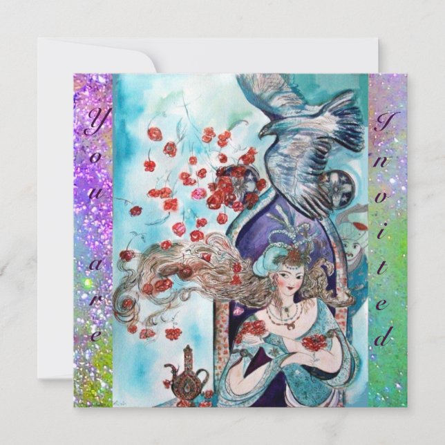 TURKISH FAIRY TALE ,bright red blue purple sparkle Invitation (Front)