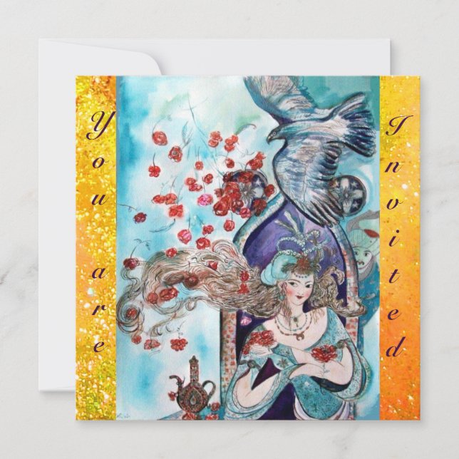 TURKISH FAIRY TALE ,bright red blue yellow sparkle Invitation (Front)