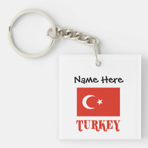 Turkish Flag and Turkey Personalised Key Ring