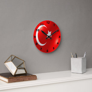 Turkish Flag Design Round Clock
