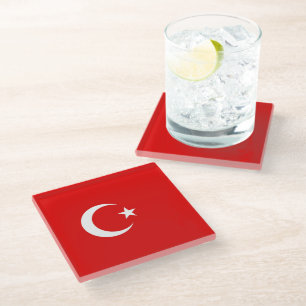 Turkish flag glass coaster