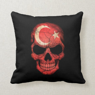 Turkish Flag Skull on Black Cushion