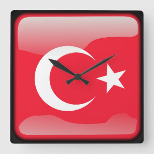 Turkish flag square wall clock