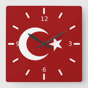 Turkish flag square wall clock