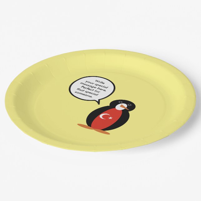 Turkish Flag Talking Ms. Penguin Paper Plate (Angled)