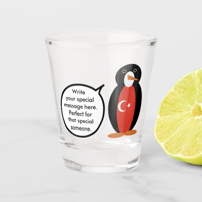 Turkish Flag Talking Ms. Penguin Shot Glass (Front)
