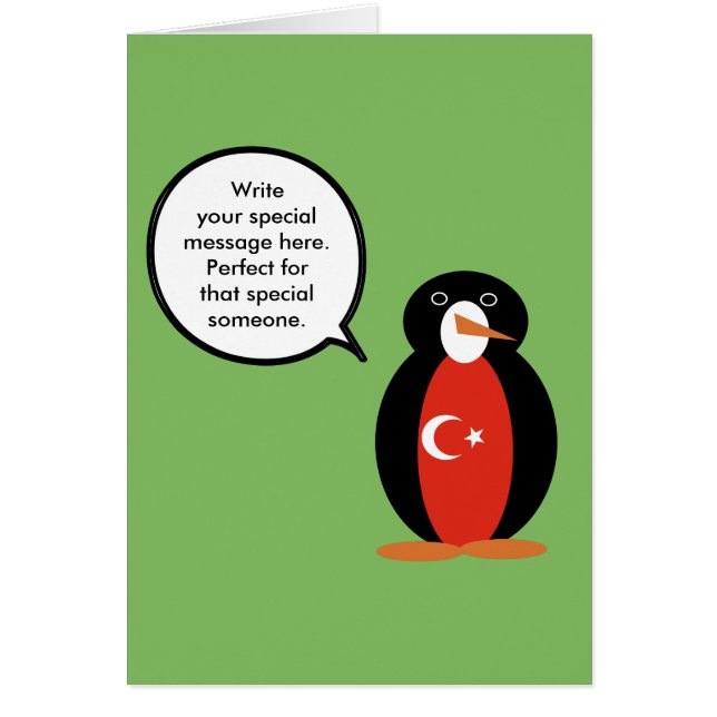 Turkish Flag Talking Ms. Talking Penguin Card (Front)