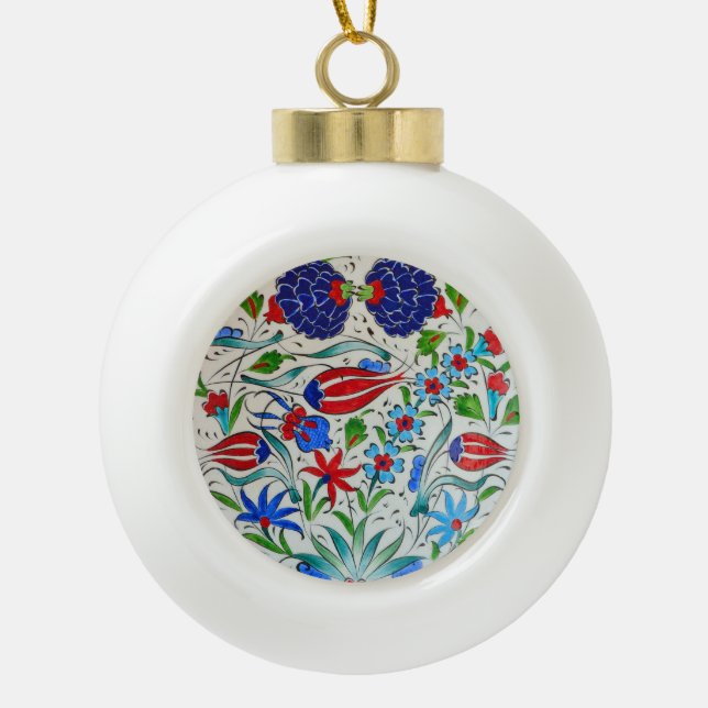 Turkish floral design ceramic ball christmas ornament (Front)