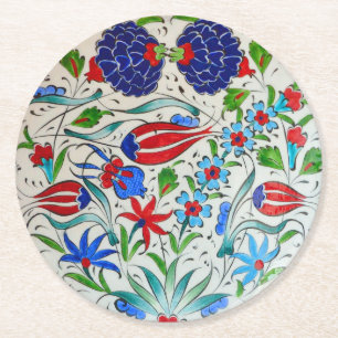 Turkish floral design round paper coaster