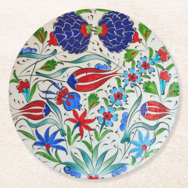 Turkish floral design round paper coaster (Front)