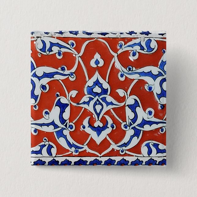 Turkish floral tiles 15 cm square badge (Front)