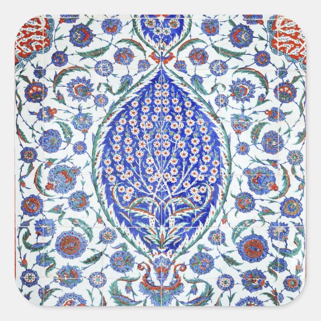 Turkish floral tiles square sticker (Front)