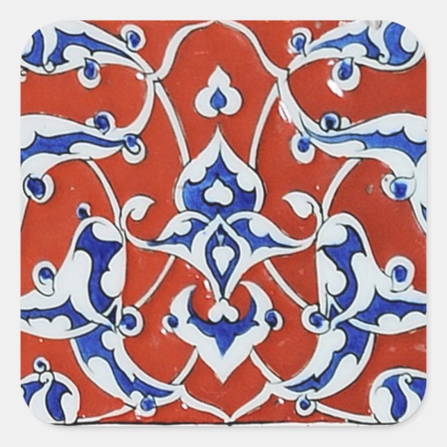 Turkish floral tiles square sticker (Front)
