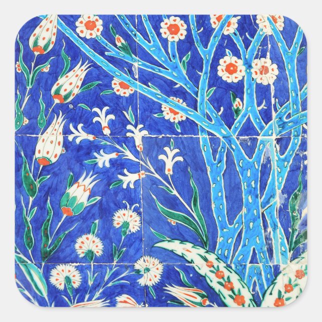 Turkish floral tiles square sticker (Front)