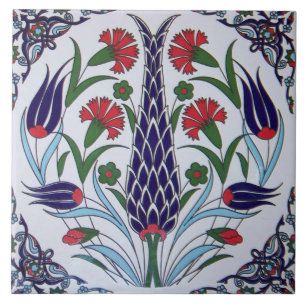 Turkish Flower Design Ceramic Photo Tile