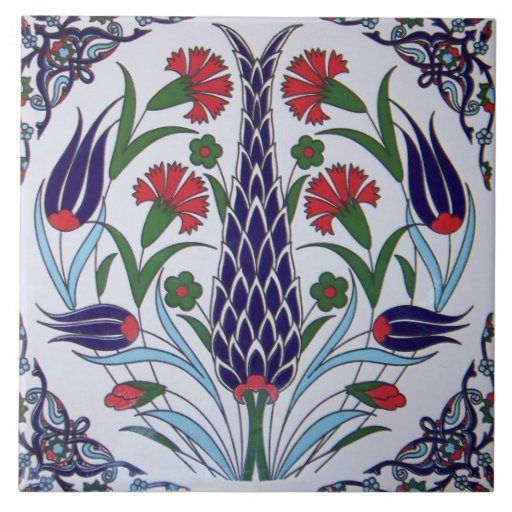 Image of Turkish Flower Design Ceramic Photo Tile