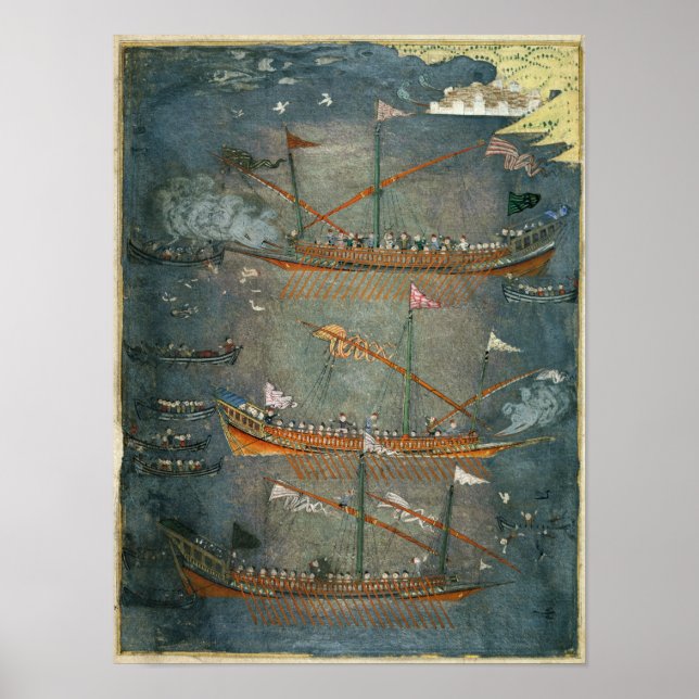 Turkish galleys in battle, c.1636 poster (Front)