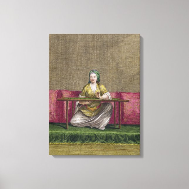 Turkish Girl, embroidering, 18th century (engravin Canvas Print (Front)