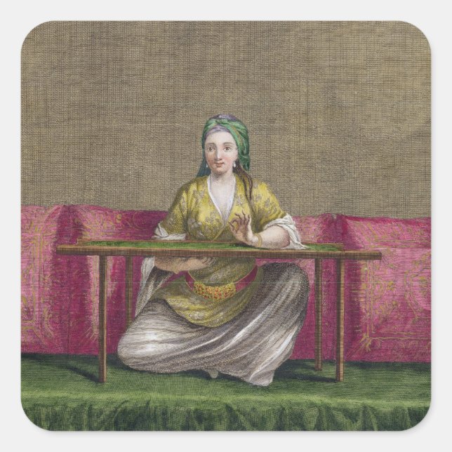 Turkish Girl, embroidering, 18th century (engravin Square Sticker (Front)