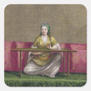Turkish Girl, embroidering, 18th century (engravin Square Sticker