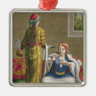 Turkish Girl, having coffee on the sofa, 18th cent Metal Tree Decoration
