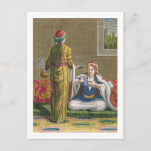 Turkish Girl, having coffee on the sofa, 18th cent Postcard