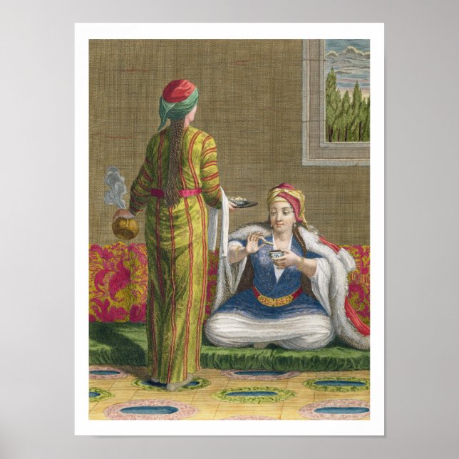 Turkish Girl, having coffee on the sofa, 18th cent Poster (Front)
