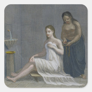Turkish Girl, having her hair braided in the baths Square Sticker