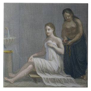 Turkish Girl, having her hair braided in the baths Tile