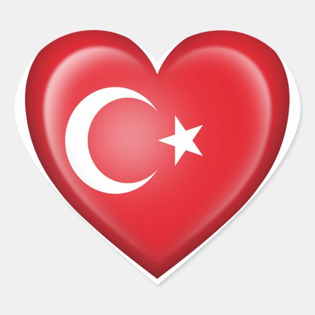 Turkish Heart Flag on White Sticker (Front)