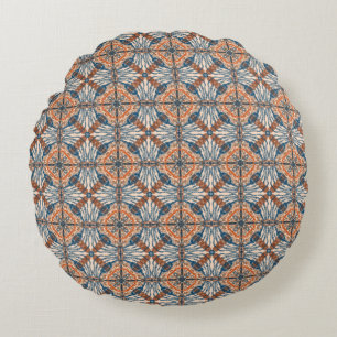 Turkish Inspired: Textured Navy & Terracotta Round Cushion