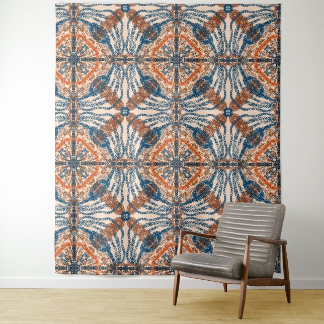 Turkish Inspired: Textured Navy & Terracotta Tapestry (In Situ)