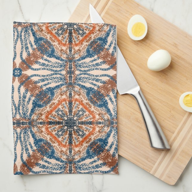 Turkish Inspired: Textured Navy & Terracotta Tea Towel (Quarter Fold)