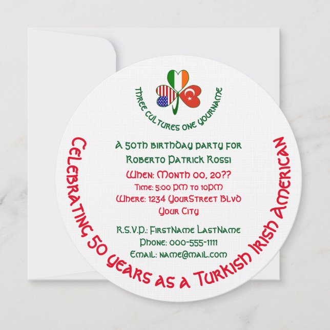 Turkish Irish American Shamrock Birthday Invite (Front)