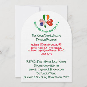 Turkish Irish USA Shamrock Family Reunion Invitation