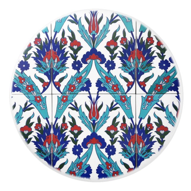 Turkish Iznik Floral Pattern Furniture Ceramic Knob (Front)