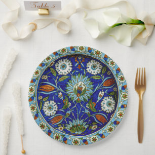 Turkish Iznik Flower Motif for Wedding Paper Plate