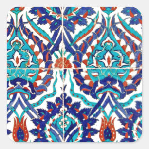 Turkish Iznik Ottoman Floral Design Pattern Square Sticker
