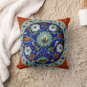 Turkish Iznik Symmetrical Pattern Flower Motif Cushion