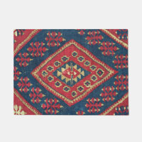 Turkish Kilim Carpet Rug Antique Red Blue