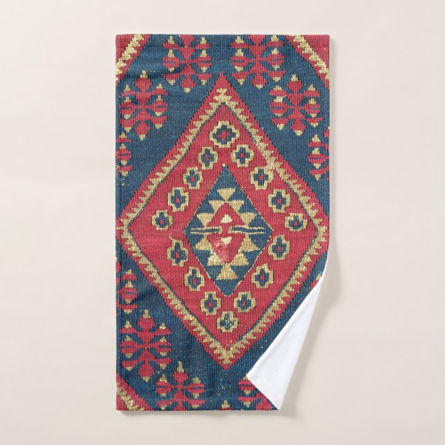 Turkish Kilim Carpet Rug Antique Red Blue Bath Towel Set (Hand Towel)