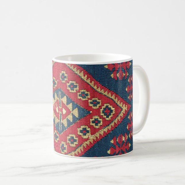 Turkish Kilim Carpet Rug Antique Red Blue  Coffee Mug (Front Right)