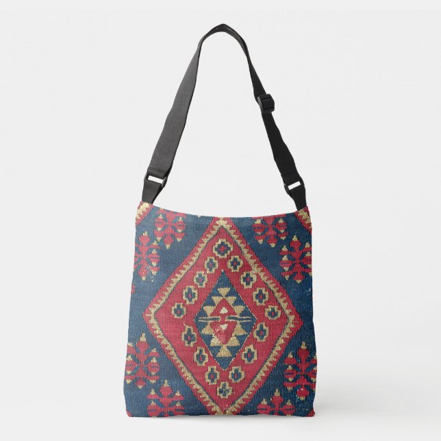 Turkish Kilim Carpet Rug Antique Red Blue Crossbody Bag (Front)