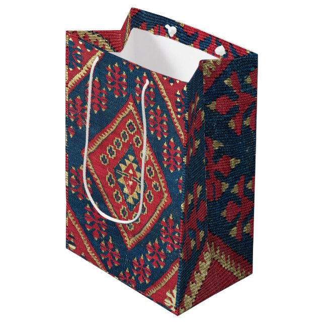 Turkish Kilim Carpet Rug Antique Red Blue   Medium Gift Bag (Front Angled)
