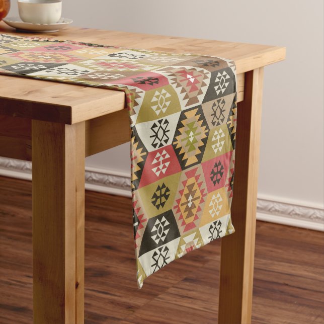 Turkish Kilim Tribal Vintage Short Table Runner (In Situ)