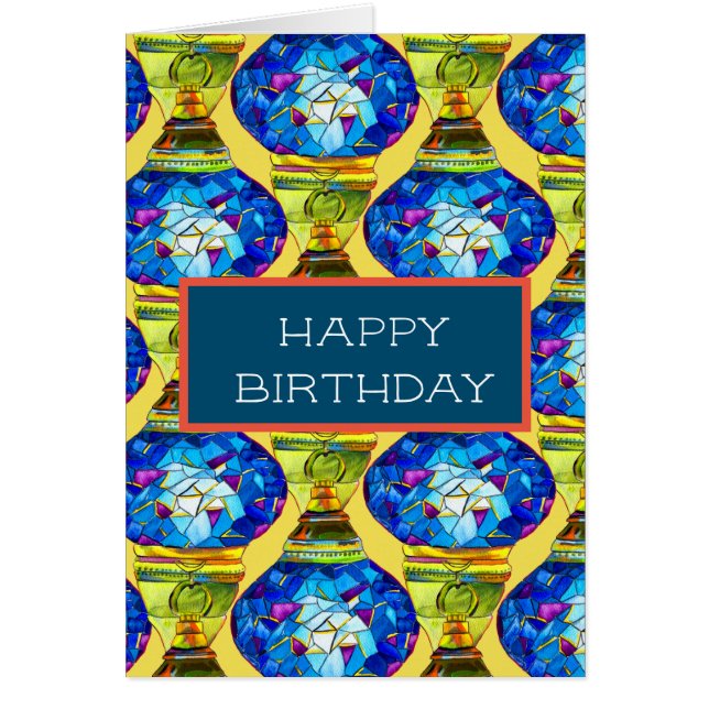 Turkish lamps blue mosaic watercolor art (Front)