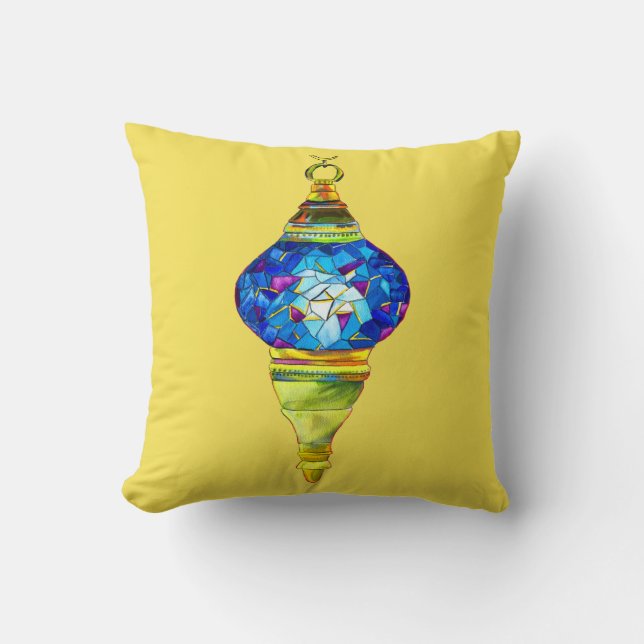 Turkish lamps mosaic art watercolor cushion (Front)