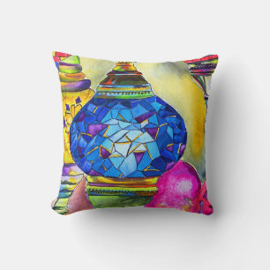 Turkish lamps mosaic watercolor fine art cushion