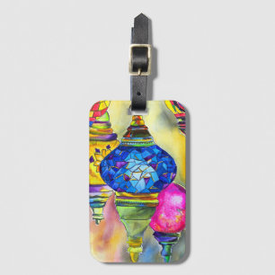 Turkish lamps mosaic watercolor fine art luggage tag